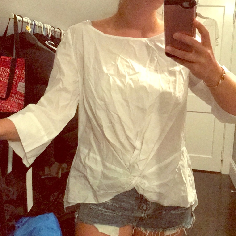 Zara white shirt tie front button back